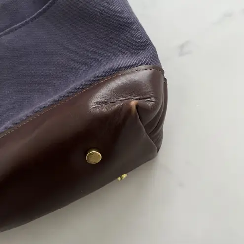 R.Riveter Carry All Canvas Blue Tote Brown Leather Boho Classic Sturdy Mini Bag