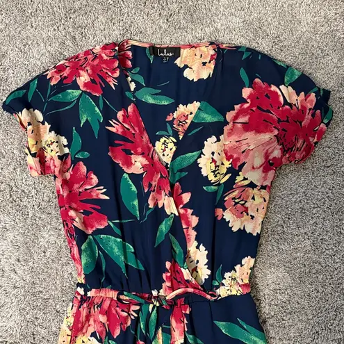 Lulus Floral Navy Jumpsuit Blue