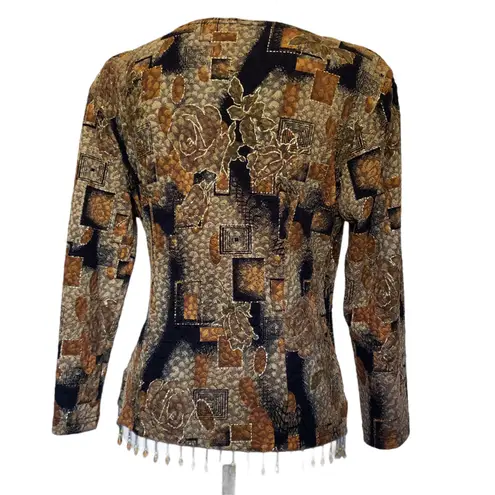 Vintage Y2K MSK Metallic Womens Top Sz 8 Beads Tassel Hem Boho Glam Gold Wrap