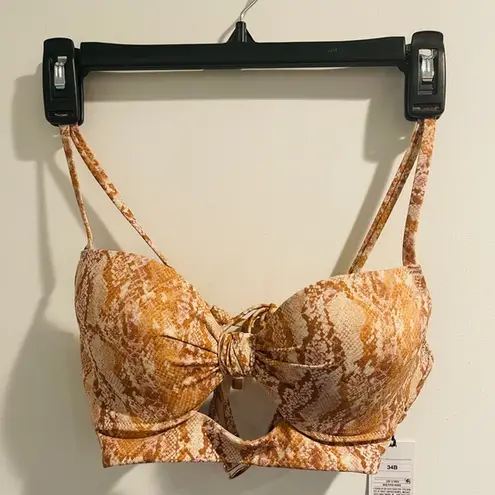 Shade & Shore  Bikini Top Womens 34B Orange Snake Print Cutout Tie Swim Nylon