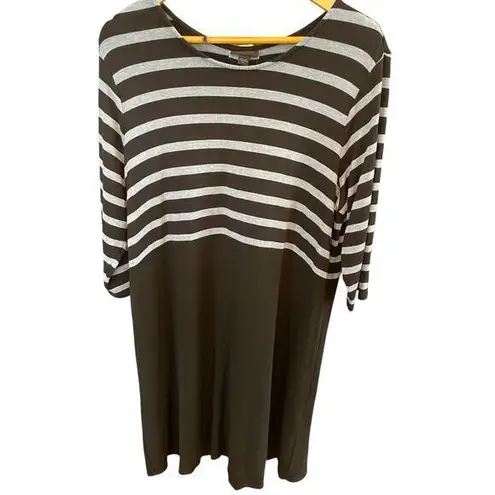 J. Jill Wearever Collection Black Stripe Box Pleated Dress Fleece Lined XL