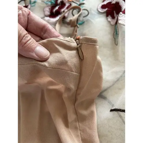 Endless Rose Long Sleeve Round Neck Embroidered Floral Mesh Top Beige/Red Size S