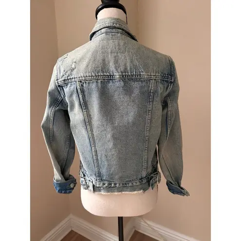 AllSaints Distressed Denim Jacket Vintage Wash Size Small Blue