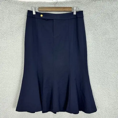 Lauren Ralph Lauren pencil midi skirt women 8P blue wool ruffle hem office siren - Image 1