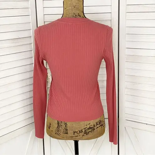 Self Esteem  Ribbed Knit V Neck Crop Shirt Spice Orange Medium