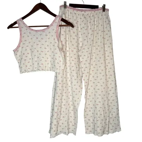 Messy Bun Just Chillin M Pajama Set Bows Cropped Coquette Dainty Girly
