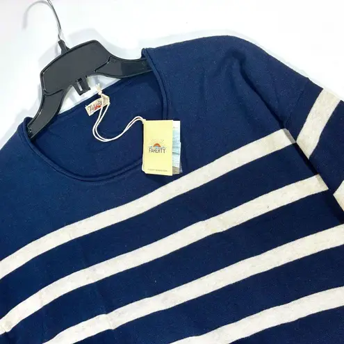 Faherty Golden Hour Crewneck Sweater Navy Calico Stripe Small NWT Blue