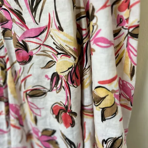 JM Collection 100% Linen long floral A-Line Midi side zip Skirt size 14