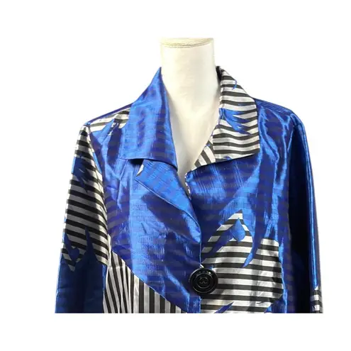 New IC By Connie K Jacket Size 3X Blue Black Silver Stripe Floral Dressy Work
