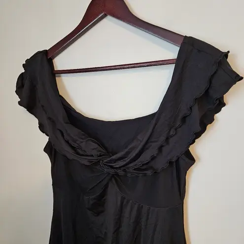 Black Mini Dress Ruffled Short Sleeves Off Shoulder Neutral Casual Solid Size L