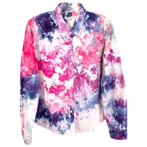 Polo Jeans Company Large Top Handmade Tie Dye Button Long Sleeve Pink Purple 539