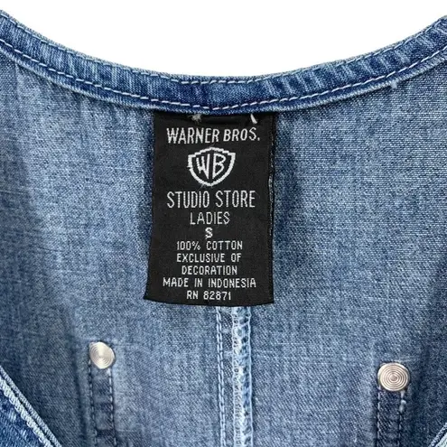 Vintage Y2K 90's Warner Brother Looney Tunes Embroidered Denim Dress Size Small Blue