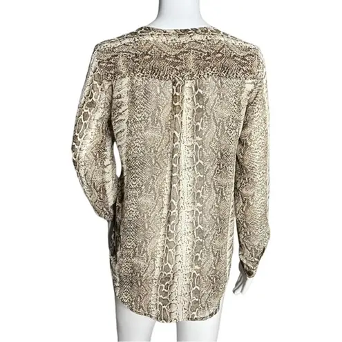 OVI Shirt Womens Small Brown Cream Snake Print Button Front Blouse Sheer Edgy