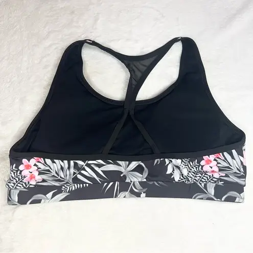 SheIn Black & Pink Tropical Floral Print Sports Bra Size Large