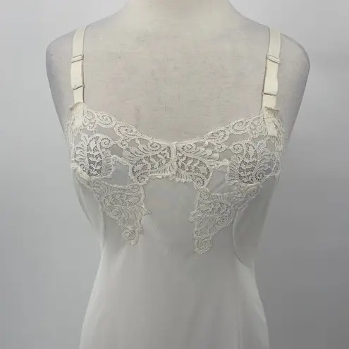 Vintage 60s Lace Trim Slip Lace Bodice Adjustable Strap Nightie Ivory Womens M 8 White Size M