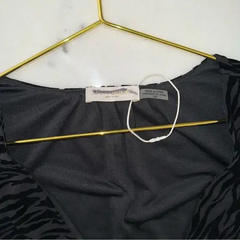 Ramy Brook New Kalani Black Zebra Print Flocked Textuted Long Sleeve Mini Dress