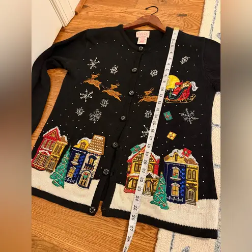 Basic Editions Holiday Womens Medium Christmas Town Black Vintage Sweater