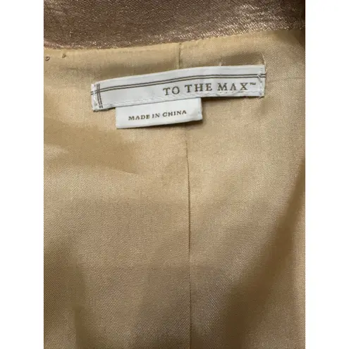 To The Max Long Champagne Gold Coat Jacket Black Trim Double Breasted size S Gold