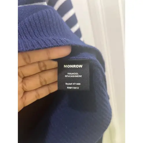 Monrow Wool Cashmere Stripe Crew Neck Sweater Sz XS Blue