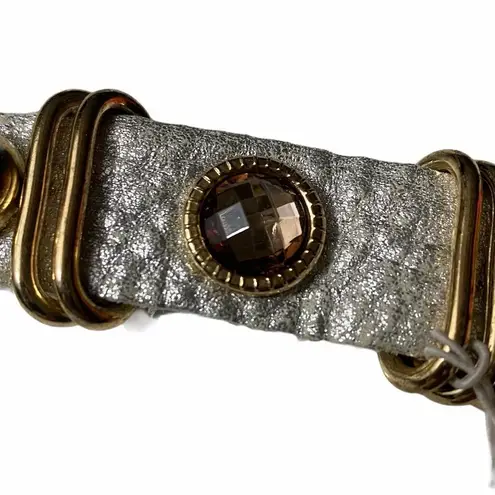 Tasha Silver metallic leather rhinestone bracelet