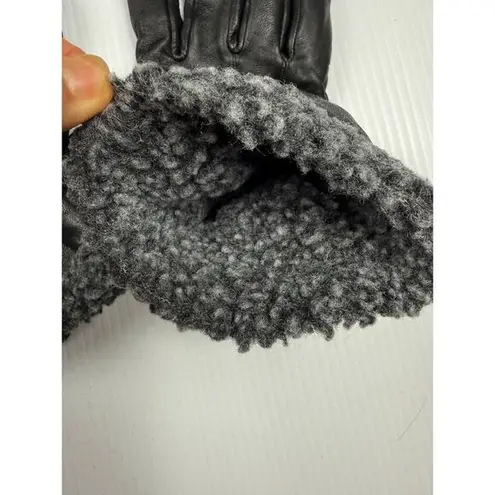 Black Leather Gloves with Plush Gray Fleece Lining Cold Weather size M - Image 3