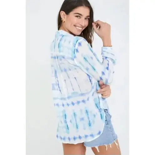 Bella Dahl Hipster Shirt Small Women Blue Aqua Shibori Button Up Lightweight New