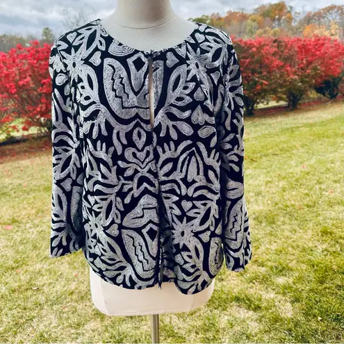 Joan Rivers Elegant Black and Silver Women's Sequin Jacket Size L