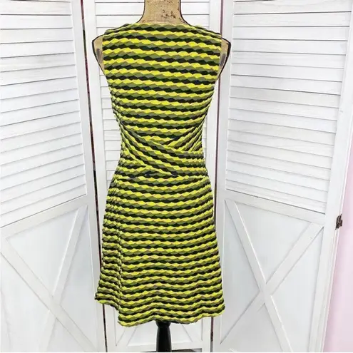Spense Striped Skater Dress Textured Knit Fit And Flare Green Black 6 Black
