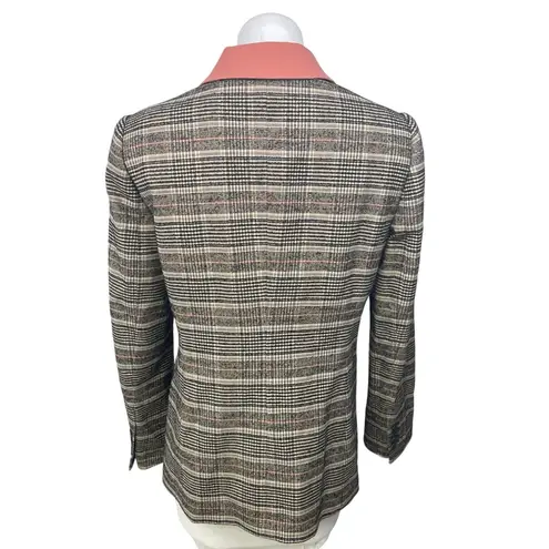 Rebecca Taylor Brown Wool Plaid Checkered Double Breasted Jacket Coat Blazer 8