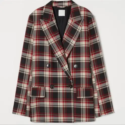 H&M  Straight Cut Double Breasted Plaid Jacket With Notch Lapels Size 10