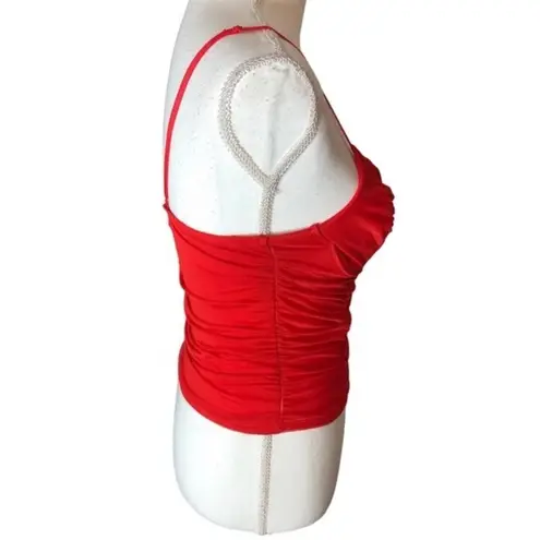 Just Polly Red Ruched Mesh Underwire Bustier Tank Top