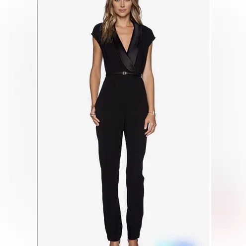 Halston Heritage Satin Trimmed Black Tuxedo Jumpsuit size 4 $495