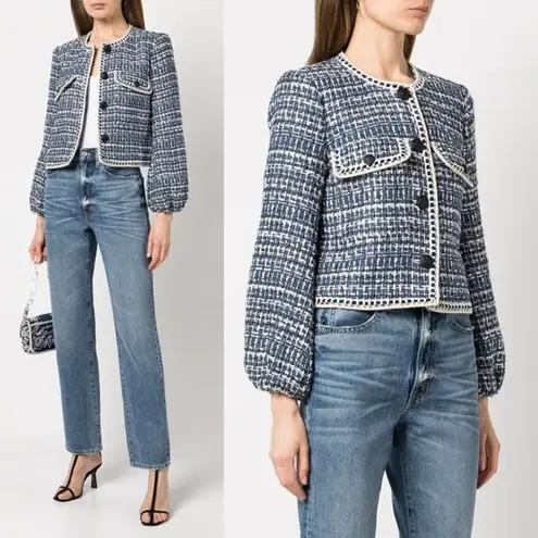 Veronica Beard Brim Tweed Button Blazer Jacket Coat Bell Sleeve Collarless 4