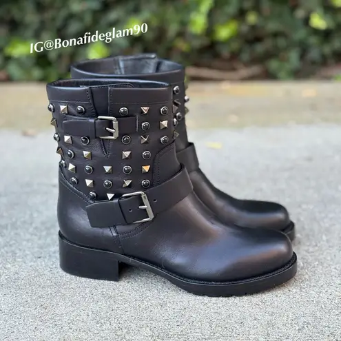 Valentino Garavani Valentino Rockstud Rolling Noir black leather biker motorcycle boots size IT 35