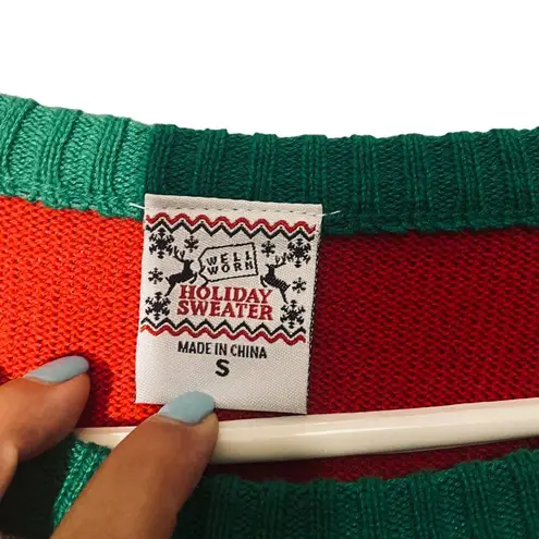 Well Worn Red Multi-Color Bright Holiday Ugly Christmas Knit Sweater Women Sz S