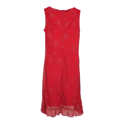 Vintage 90s Candy Rocket Red Floral Ruffle Mini Dress Size XS