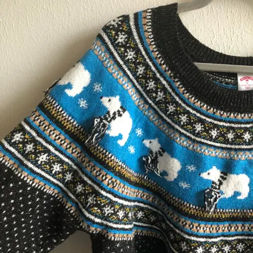 Holiday Time Holiday Sweater!  Polar Bear Sparkle Thread Fairisle Sweater 1X EUC