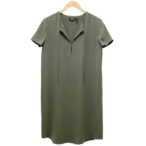Theory  Dress Women's Size 8 Keyhole Tie Shift Drapey Crepe Dress Military Green