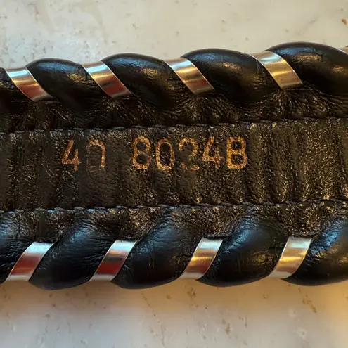 Vintage Leather Belt Women's Western Initial E Buckle Black Braided 41 Inches