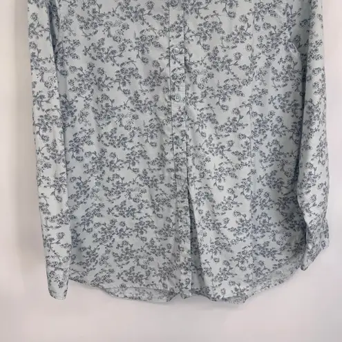 Garnet Hill Button Front Shirt Womens 12 Blue Floral Organic Cotton Feminine