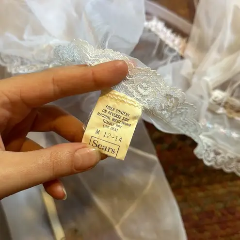 VTG SEARS WHITE SHEER DAINTY LACE TIE FRONT CARDIGAN HOUSE ROBE Size M