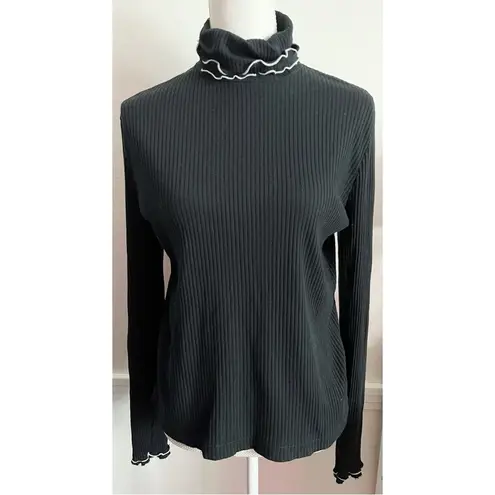 J.Crew  • Black White Contrast Ribbed Turtleneck Top