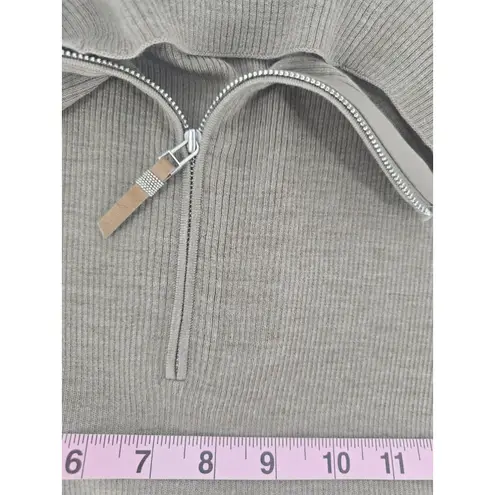 Lafayette 148 Womens Tan Ribbed Wool Half Zip Sweater Elbow Sleeves Medium