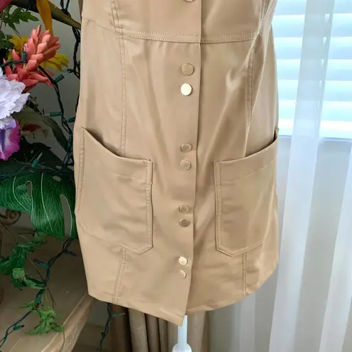 ZARA  FAUX LEATHER MINI PINAFORE DRESS in Beige