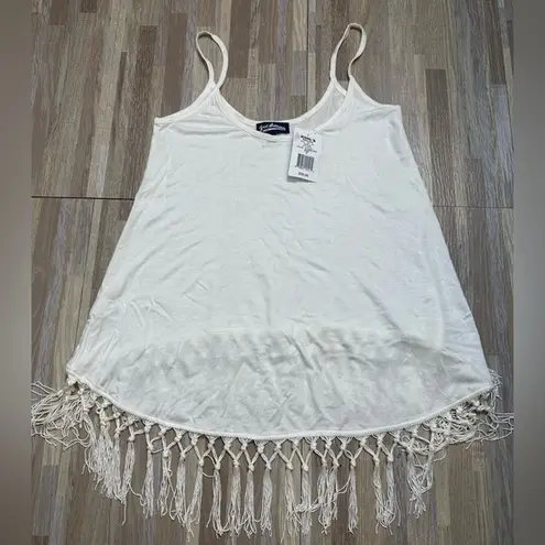 White Fringe Hem Women's Top, Size Small