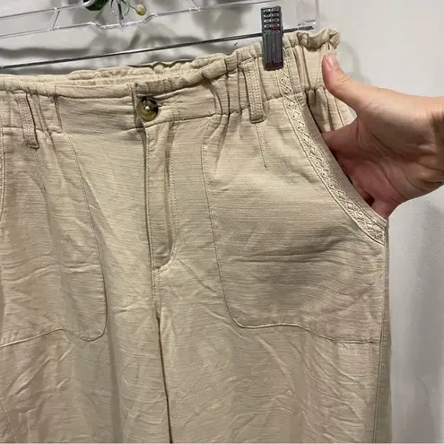 Cute breezy tan wide leg elastic sides pants cotton blend Wit & Wisdom beachy Size 8