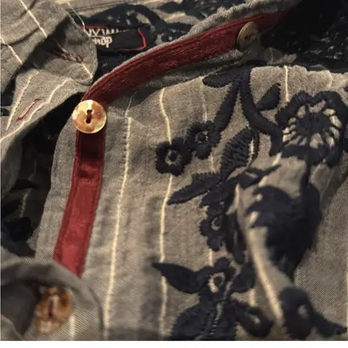 Johnny Was Western heavily embroidered velvet trimmed Miloqui button up shirt