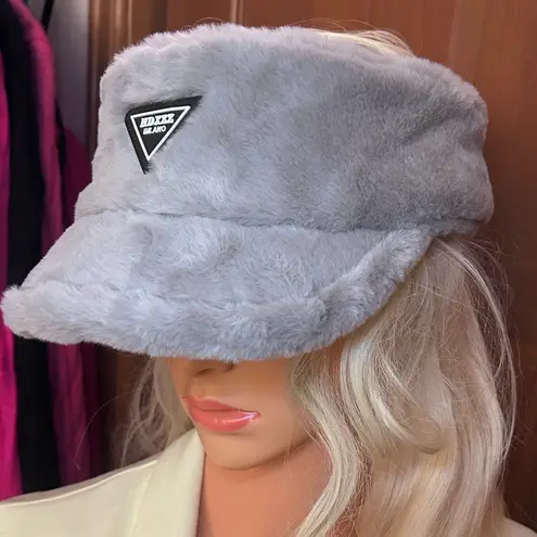 Fluffy Warm Faux Fur Sun Visor Gray