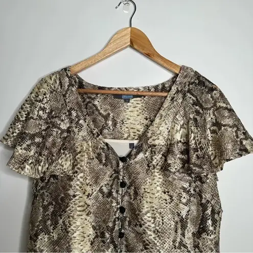 Eva Franco Anthropologie Willow Snake Print Flutter Sleeve Top Size Small Brown