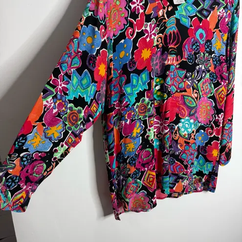 Carole Little 2 Piece Set Long Sleeve Top w/ Shorts Multicolor Size 14 Vintage Black